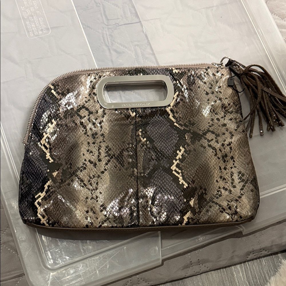 BCBG MAXAZRIA Snakeskin Clutch/Purse with Tassel